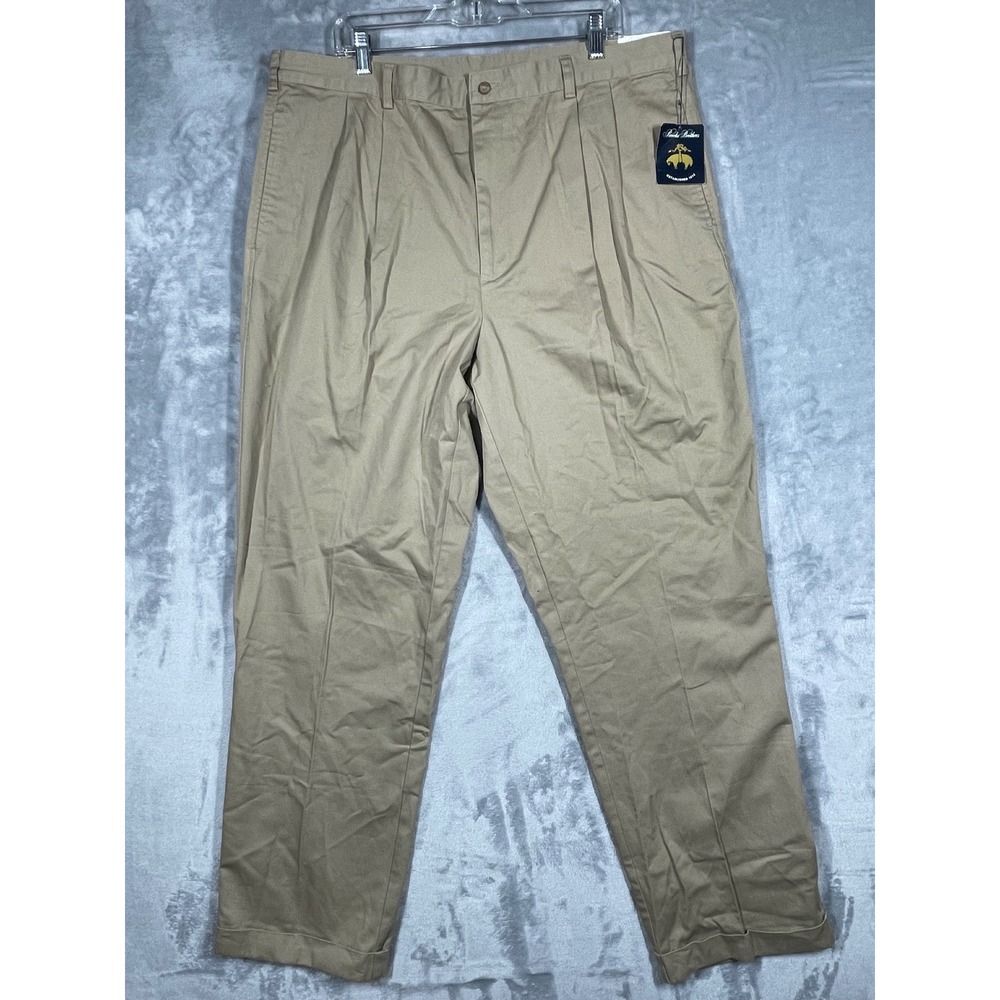 Brooks Brothers Mens Classic Pleated Pant 100% Cotton Khaki W42 L34 NWT Vintage